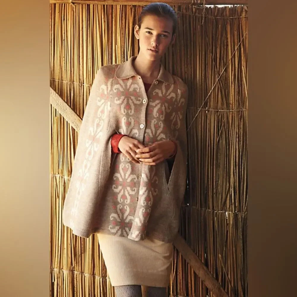 Anthropologie Beige and Pink Poncho
